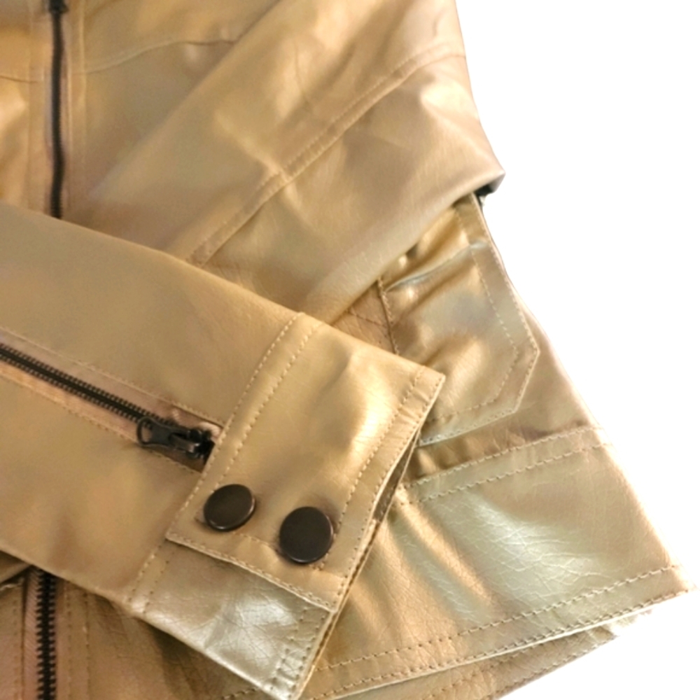 The Liberty Collection Women's Vegan Zip Up Leather Solid Gold Jacket - Picture 7 of 16
